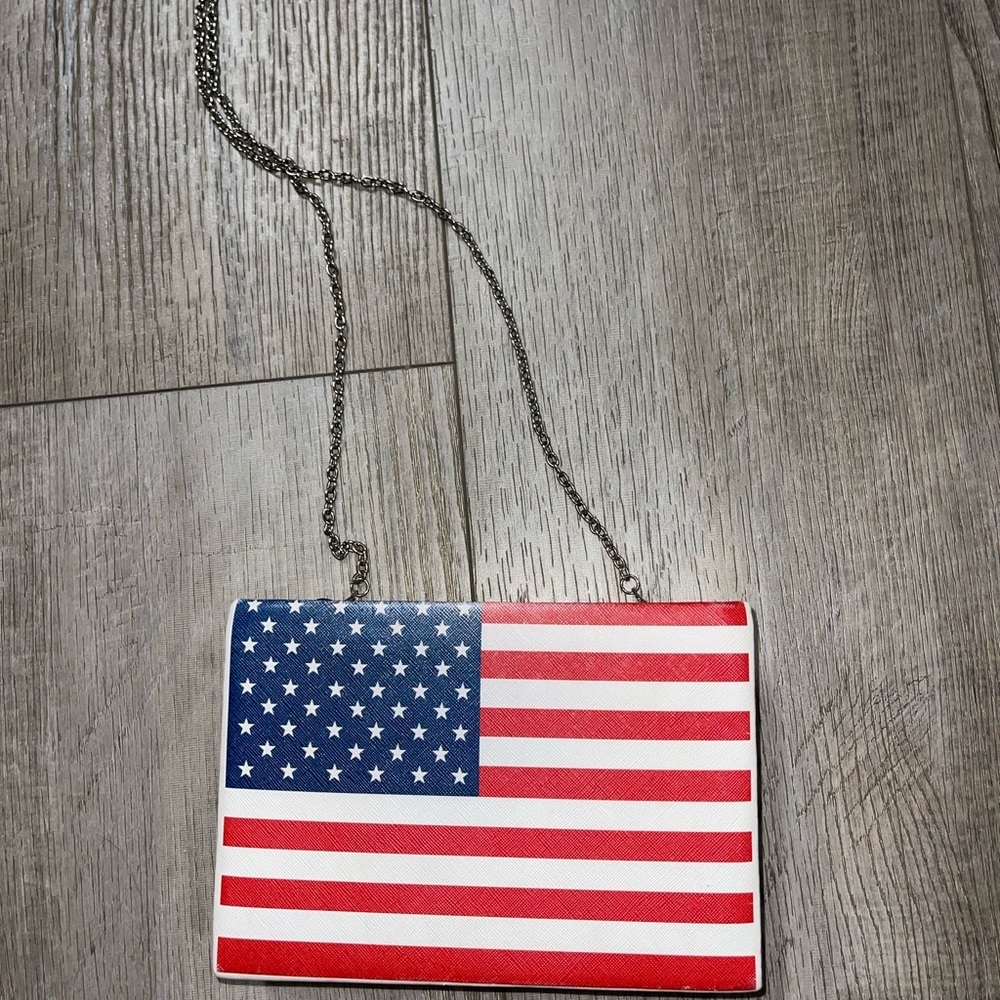 Vintage American Flag clutch chain purse bag hard shell - Picture 5 of 8